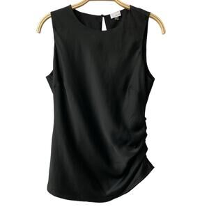 Ecru Y2K 90s Asymmetrical Ruched‎ Top Women Size M Black Sleeveless Quiet Luxury